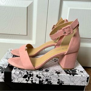 Light pink suede block heels